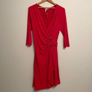 NWT Max and Cleo Red 3/4 Length Sleeve Wrap Style Midi Dress Size L